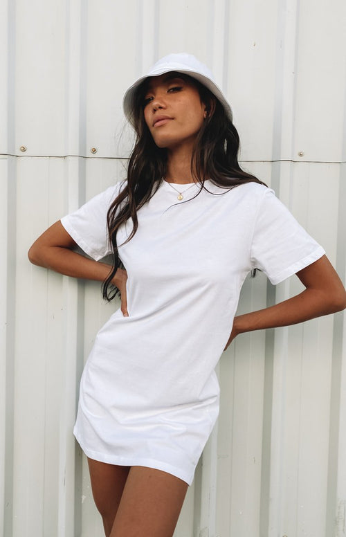 Basic T-Shirt Dress White – Beginning ...